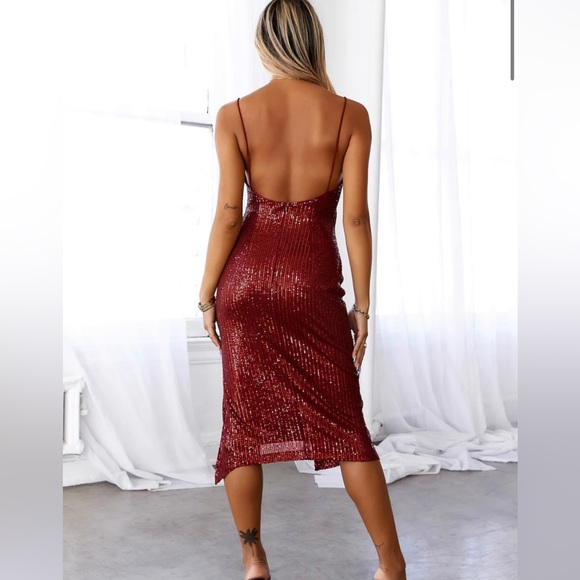 HELLO MOLLY Quiet Dancer Sequin Midi Dress Wine (US 10 / XL) - Picture 2 of 4